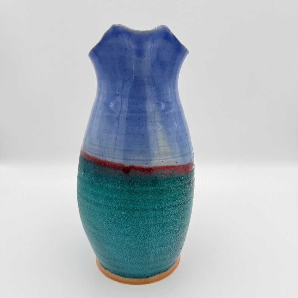 Vintage Studio Pottery Pitcher Turquoise Periwinkle Oxblood Art Pottery Vase - Picture 3 of 8
